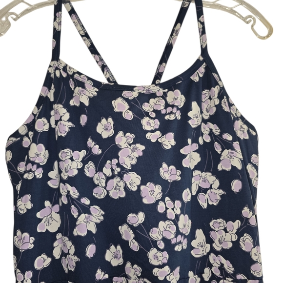 Pact Navy Blue Floral Fit & Flare Midi Dress Large Organic Cotton Racerback - Picture 4 of 9